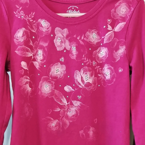 Faded Glory Pink Long Sleeve Tee with Floral Embellishment - Picture 2 of 4